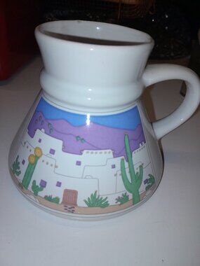 Vintage Otagiri No-Spill Wide Bottom Coffee Mug Southwestern Pastel Adobe Design